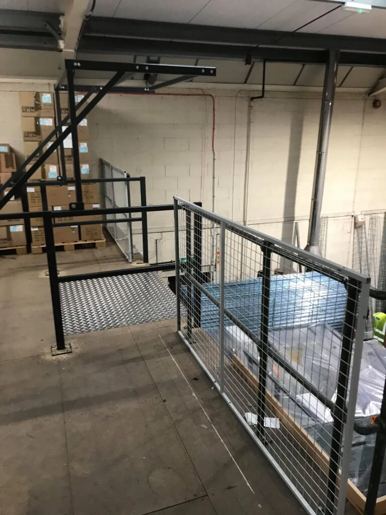 An alternative view of a Pallet Gate installed on Mezzanine Floor